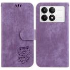 For Xiaomi Poco F6 Pro Little Tiger Embossed Leather Phone Case(Purple) - 1
