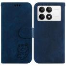 For Xiaomi Poco F6 Pro Little Tiger Embossed Leather Phone Case(Dark Blue) - 1