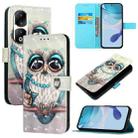 For Honor 90 Pro 3D Painting Horizontal Flip Leather Phone Case(Grey Owl) - 1