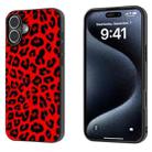 For iPhone 16 Black Frame Leopard Phone Case(Red Leopard) - 1