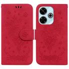 For Redmi 13 4G Butterfly Rose Embossed Leather Phone Case(Red) - 1
