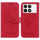 For Xiaomi Poco F6 Pro Butterfly Rose Embossed Leather Phone Case(Red) - 1