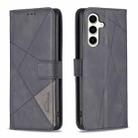 For Samsung Galaxy M35 Magnetic Buckle Rhombus Texture Leather Phone Case(Black) - 1