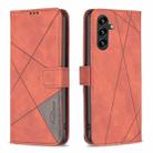 For Samsung Galaxy M36 5G Magnetic Buckle Rhombus Texture Leather Phone Case(Brown) - 1