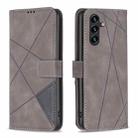 For Samsung Galaxy M36 5G Magnetic Buckle Rhombus Texture Leather Phone Case(Grey) - 1