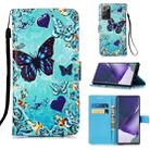 For Samsung Galaxy Note20 Ultra Colored Drawing Pattern Plain Weave Horizontal Flip Leather Case with Holder & Card Slot & Wallet & Lanyard(Caring Butterfly) - 1