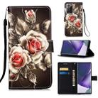 For Samsung Galaxy Note20 Ultra Colored Drawing Pattern Plain Weave Horizontal Flip Leather Case with Holder & Card Slot & Wallet & Lanyard(Roses On Black) - 1