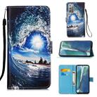 For Samsung Galaxy Note20 Colored Drawing Pattern Plain Weave Horizontal Flip Leather Case with Holder & Card Slot & Wallet & Lanyard(Waves And Sun) - 1