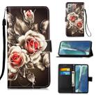 For Samsung Galaxy Note20 Colored Drawing Pattern Plain Weave Horizontal Flip Leather Case with Holder & Card Slot & Wallet & Lanyard(Roses On Black) - 1