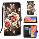 For Xiaomi Redmi 9C Colored Drawing Pattern Plain Weave Horizontal Flip Leather Case with Holder & Card Slot & Wallet & Lanyard(Roses On Black) - 1