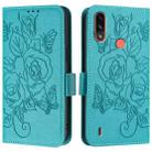 For Motorola Moto E7 Power 2021 Embossed Rose RFID Anti-theft Leather Phone Case(Light Blue) - 2