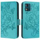 For Motorola Moto E13 4G 2023 Embossed Rose RFID Anti-theft Leather Phone Case(Light Blue) - 2