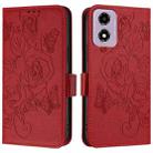 For Motorola Moto E14 Embossed Rose RFID Anti-theft Leather Phone Case(Red) - 2