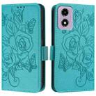 For Motorola Moto E14 Embossed Rose RFID Anti-theft Leather Phone Case(Light Blue) - 2