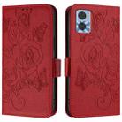 For Motorola Moto E22 4G / E22i 4G Embossed Rose RFID Anti-theft Leather Phone Case(Red) - 2