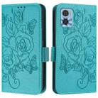 For Motorola Moto E22 4G / E22i 4G Embossed Rose RFID Anti-theft Leather Phone Case(Light Blue) - 2