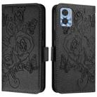 For Motorola Moto E22 4G / E22i 4G Embossed Rose RFID Anti-theft Leather Phone Case(Black) - 2