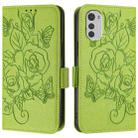 For Motorola Moto E32 4G Embossed Rose RFID Anti-theft Leather Phone Case(Green) - 2