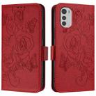 For Motorola Moto E32 4G Embossed Rose RFID Anti-theft Leather Phone Case(Red) - 2