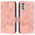 For Motorola Moto E32 4G Embossed Rose RFID Anti-theft Leather Phone Case(Pink) - 2