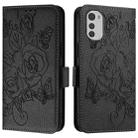 For Motorola Moto E32 4G Embossed Rose RFID Anti-theft Leather Phone Case(Black) - 2