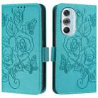 For Motorola Edge+ 2022 Embossed Rose RFID Anti-theft Leather Phone Case(Light Blue) - 2