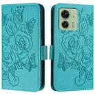 For Motorola Edge 2023 North American Embossed Rose RFID Anti-theft Leather Phone Case(Light Blue) - 2