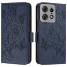 For Motorola Edge 50 Pro Embossed Rose RFID Anti-theft Leather Phone Case(Dark Blue) - 2