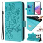 For Motorola Edge 50 Ultra Embossed Rose RFID Anti-theft Leather Phone Case(Light Blue) - 1