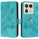 For Motorola Edge 50 Ultra Embossed Rose RFID Anti-theft Leather Phone Case(Light Blue) - 2