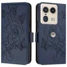 For Motorola Edge 50 Ultra Embossed Rose RFID Anti-theft Leather Phone Case(Dark Blue) - 2