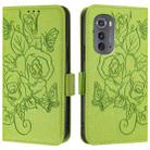 For Motorola Edge 2022 / 5G UW 2022 Embossed Rose RFID Anti-theft Leather Phone Case(Green) - 2