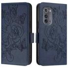 For Motorola Edge 2022 / 5G UW 2022 Embossed Rose RFID Anti-theft Leather Phone Case(Dark Blue) - 2