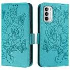 For Motorola Moto G 5G 2022 Embossed Rose RFID Anti-theft Leather Phone Case(Light Blue) - 2