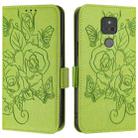 For Motorola Moto G Play 2021 Embossed Rose RFID Anti-theft Leather Phone Case(Green) - 2