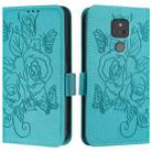 For Motorola Moto G Play 2021 Embossed Rose RFID Anti-theft Leather Phone Case(Light Blue) - 2