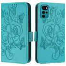 For Motorola Moto G22 4G / E22s 4G Embossed Rose RFID Anti-theft Leather Phone Case(Light Blue) - 2