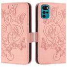 For Motorola Moto G22 4G / E22s 4G Embossed Rose RFID Anti-theft Leather Phone Case(Pink) - 2