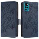 For Motorola Moto G22 4G / E22s 4G Embossed Rose RFID Anti-theft Leather Phone Case(Dark Blue) - 2