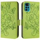 For Motorola E32 4G India Embossed Rose RFID Anti-theft Leather Phone Case(Green) - 2