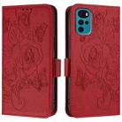 For Motorola E32 4G India Embossed Rose RFID Anti-theft Leather Phone Case(Red) - 2