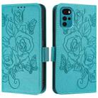 For Motorola E32 4G India Embossed Rose RFID Anti-theft Leather Phone Case(Light Blue) - 2