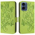 For Motorola Moto G24 Power 4G India Embossed Rose RFID Anti-theft Leather Phone Case(Green) - 2