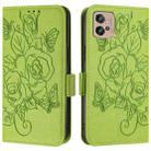 For Motorola Moto G32 Embossed Rose RFID Anti-theft Leather Phone Case(Green) - 2