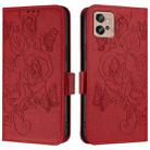 For Motorola Moto G32 Embossed Rose RFID Anti-theft Leather Phone Case(Red) - 2