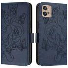 For Motorola Moto G32 Embossed Rose RFID Anti-theft Leather Phone Case(Dark Blue) - 2