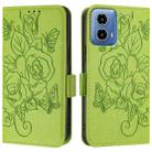 For Motorola Moto G34 Embossed Rose RFID Anti-theft Leather Phone Case(Green) - 2