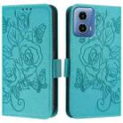 For Motorola Moto G34 Embossed Rose RFID Anti-theft Leather Phone Case(Light Blue) - 2