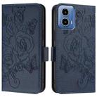 For Motorola Moto G34 Embossed Rose RFID Anti-theft Leather Phone Case(Dark Blue) - 2