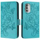 For Motorola Moto G51 5G Embossed Rose RFID Anti-theft Leather Phone Case(Light Blue) - 2